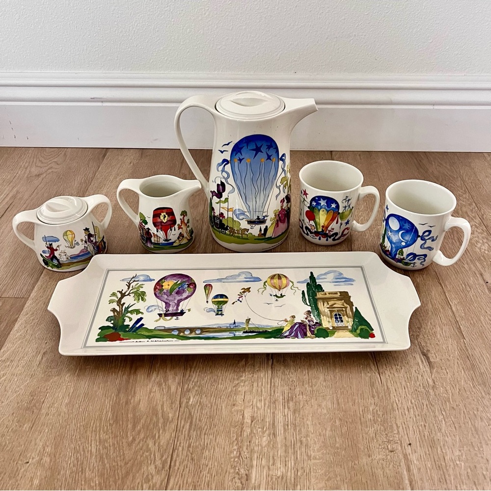 6 PCs Set Villeroy & Boch Le Ballon Tea Coffee Pot Set, Mugs, Sandwich Tray NEW